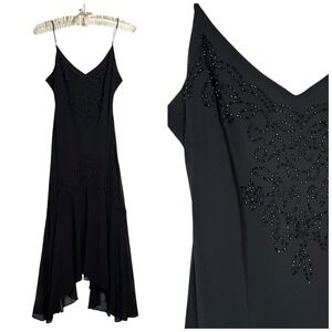 NWOT Vintage 90s JR Nites Dress 8 P Chiffon Beaded Asymmetric Whimsigoth Fairy‎